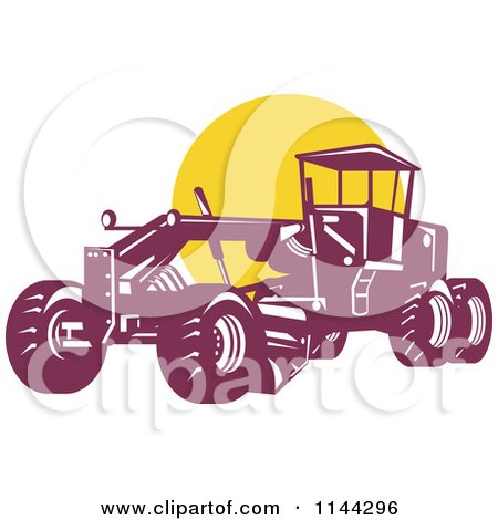 Clipart of a Retro Grader Machine and Yellow Circle - Royalty Free Vector Illustration by patrimonio