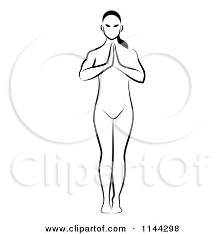 Clipart of a Black and White Line Drawing of a Woman Doing Yoga 3 - Royalty Free Vector Illustration by Frisko