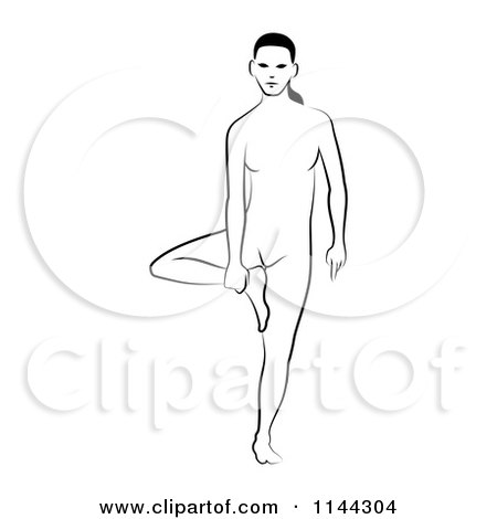 Clipart of a Black and White Line Drawing of a Woman Doing Yoga 8 - Royalty Free Vector Illustration by Frisko