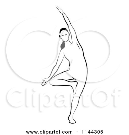 Clipart of a Black and White Line Drawing of a Woman Doing Yoga 9 - Royalty Free Vector Illustration by Frisko