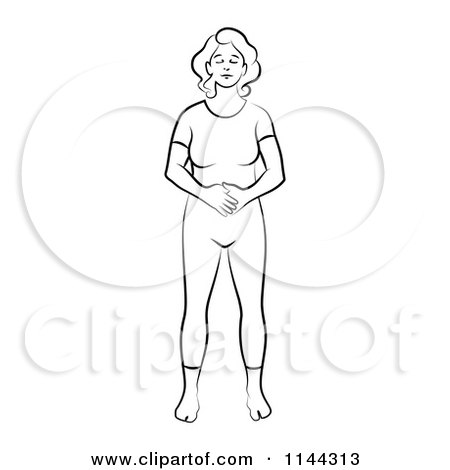 Clipart of a Black and White Line Drawing of a Woman Doing Yoga 4 - Royalty Free Vector Illustration by Frisko