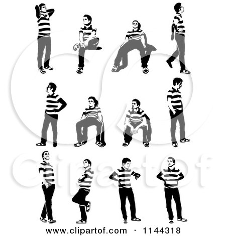Clipart of Black and White Young Men Waiting - Royalty Free Vector Illustration by Frisko
