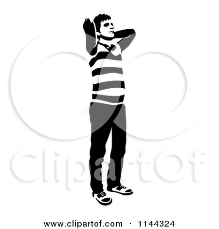 Clipart of a Black and White Young Man Standing and Waiting 1 - Royalty Free Vector Illustration by Frisko