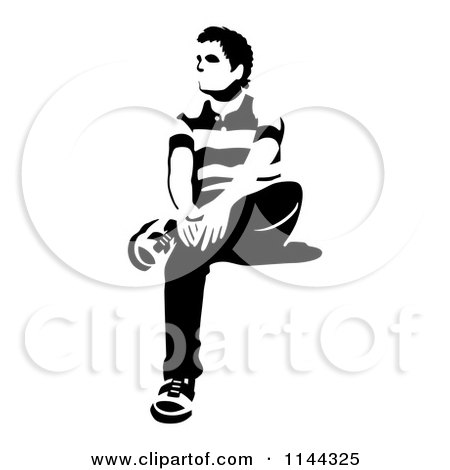 Clipart of a Black and White Young Man Waiting in a Chair 1 - Royalty Free Vector Illustration by Frisko