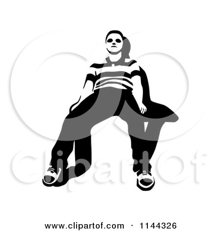 Clipart of a Black and White Young Man Waiting in a Chair 2 - Royalty Free Vector Illustration by Frisko