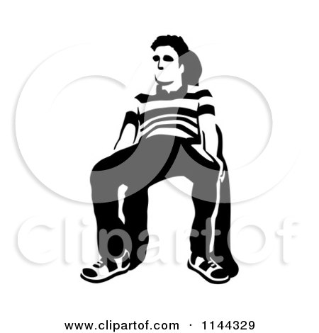 Clipart of a Black and White Young Man Waiting in a Chair 3 - Royalty Free Vector Illustration by Frisko