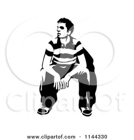 Clipart of a Black and White Young Man Waiting in a Chair 4 - Royalty Free Vector Illustration by Frisko