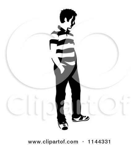 Clipart of a Black and White Young Man Standing and Waiting 3 - Royalty Free Vector Illustration by Frisko