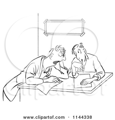Cartoon of a Black and White Men Trying to Brainstorm in a Meeting - Royalty Free Vector Clipart by Picsburg