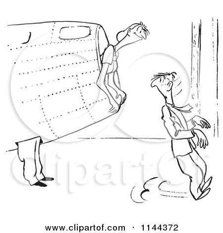 Cartoon of a Black and White Female Airplane Factory Worker Scaring Her Bos While Peeking out of a Hole - Royalty Free Vector Clipart by Picsburg