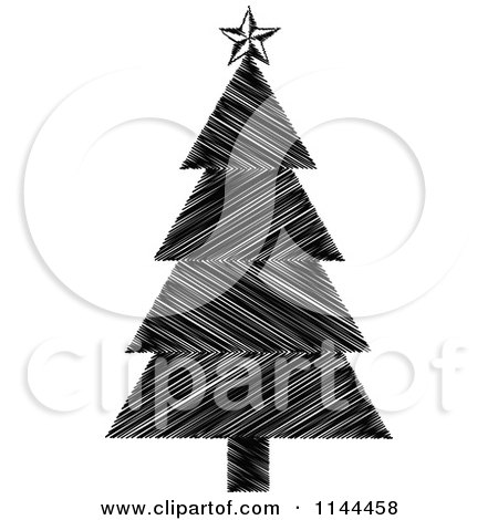 Clipart of a Black and White Scribble Christmas Tree - Royalty Free Vector Illustration by Andrei Marincas