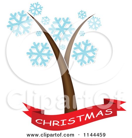 Clipart of a Christmas Banner and Tree with Snowflake Ornaments - Royalty Free Vector Illustration by Andrei Marincas