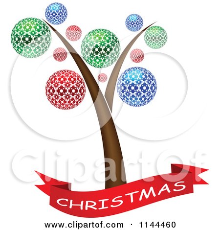 Clipart of a Christmas Banner and Tree with Colorful Ornaments - Royalty Free Vector Illustration by Andrei Marincas