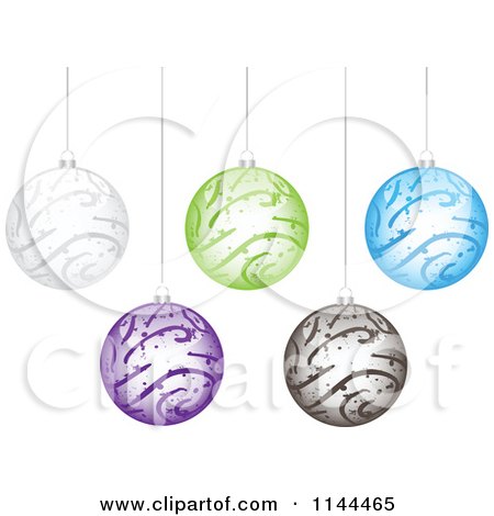 Clipart of Suspended Colorful Swirl Christmas Baubles - Royalty Free Vector Illustration by Andrei Marincas