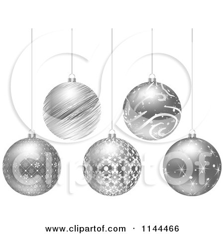 Clipart of Suspended Silver Christmas Baubles - Royalty Free Vector Illustration by Andrei Marincas