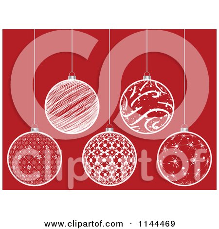 Clipart of Suspended White Christmas Baubles on Red 1 - Royalty Free Vector Illustration by Andrei Marincas