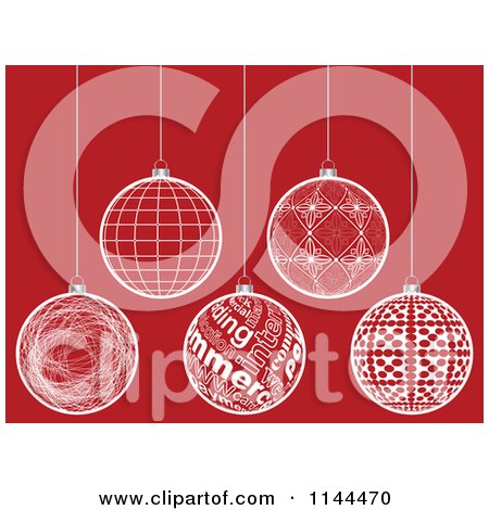 Clipart of Suspended White Christmas Baubles on Red 2 - Royalty Free Vector Illustration by Andrei Marincas