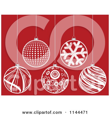 Clipart of Suspended White Christmas Baubles on Red 3 - Royalty Free Vector Illustration by Andrei Marincas