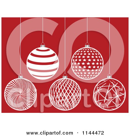 Clipart of Suspended White Christmas Baubles on Red 4 - Royalty Free Vector Illustration by Andrei Marincas