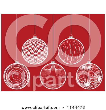 Clipart of Suspended White Christmas Baubles on Red 5 - Royalty Free Vector Illustration by Andrei Marincas