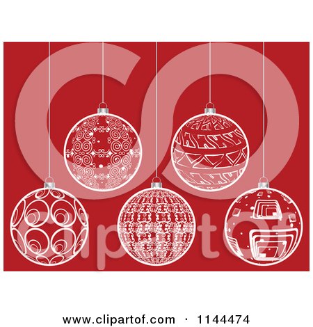 Clipart of Suspended White Christmas Baubles on Red 6 - Royalty Free Vector Illustration by Andrei Marincas