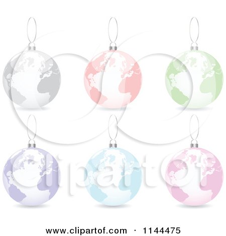 Clipart of Suspended Colorful World Map Christmas Baubles - Royalty Free Vector Illustration by Andrei Marincas