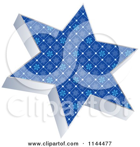 Clipart of a 3d Blue Snowflake Patterned Christmas Star - Royalty Free Vector Illustration by Andrei Marincas