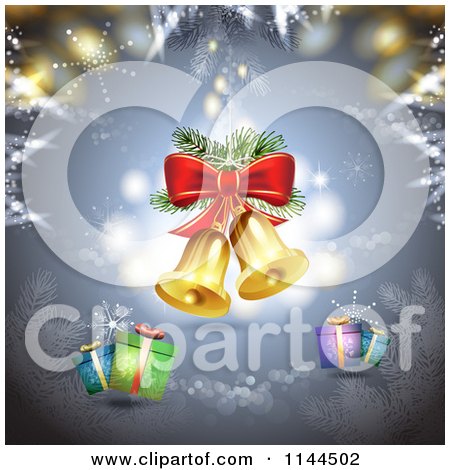 Clipart of a Christmas Background with Snowflakes Gifts Bells - Royalty Free Vector Illustration by merlinul