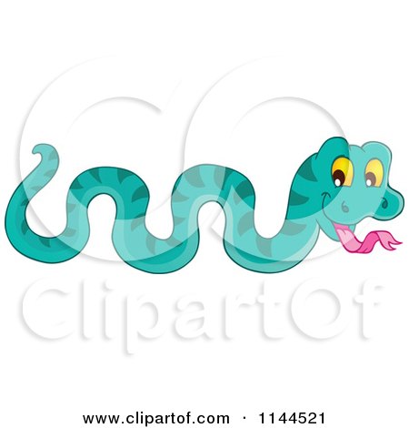 Cartoon of a Cute Turquoise Snake - Royalty Free Vector Clipart by visekart