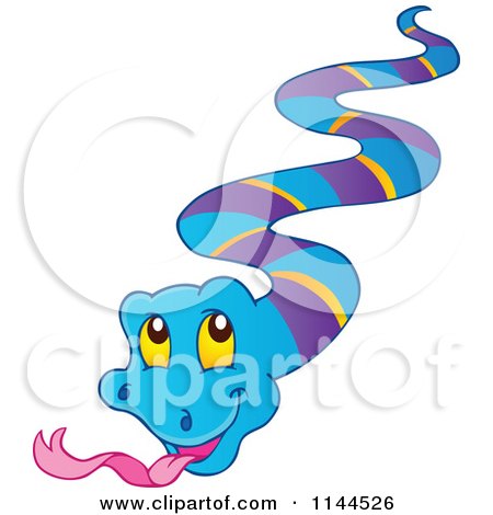Cartoon of a Cute Blue and Purple Snake - Royalty Free Vector Clipart by visekart