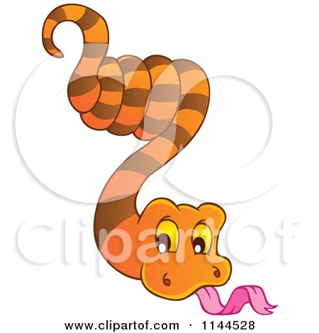 Cartoon of a Cute Hanging Orange Snake - Royalty Free Vector Clipart by visekart