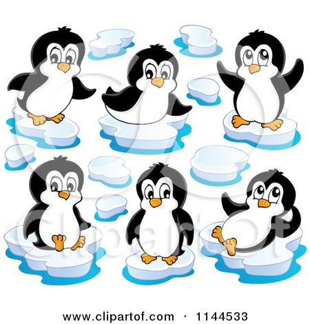 Cartoon of Cute Little Penguins on Icebergs - Royalty Free Vector Clipart by visekart