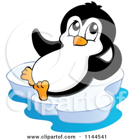 Cartoon of a Cute Little Penguin Reclining on an Iceberg - Royalty Free Vector Clipart by visekart