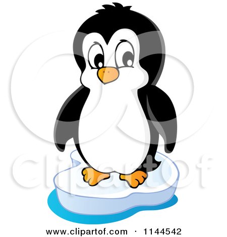 Cartoon of a Cute Little Penguin on an Iceberg 3 - Royalty Free Vector Clipart by visekart