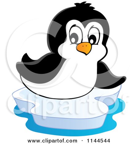 Cartoon of a Cute Little Penguin Sliding on an Iceberg - Royalty Free Vector Clipart by visekart