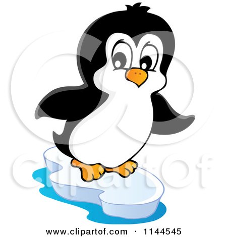 Cartoon of a Cute Little Penguin on an Iceberg 1 - Royalty Free Vector Clipart by visekart