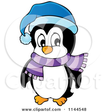 Cartoon of a Cute Little Penguin Wearing a Scarf and Winter Hat 4 - Royalty Free Vector Clipart by visekart