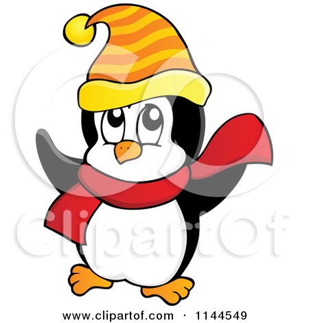 Cartoon of a Cute Little Penguin Wearing a Scarf and Winter Hat 3 - Royalty Free Vector Clipart by visekart