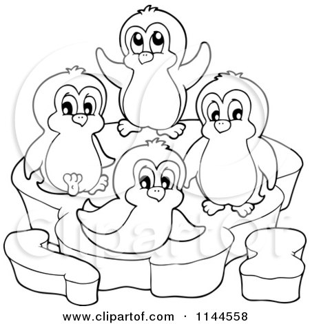 Cartoon of Cute Black and White Penguins on an Ice Berg - Royalty Free Vector Clipart by visekart