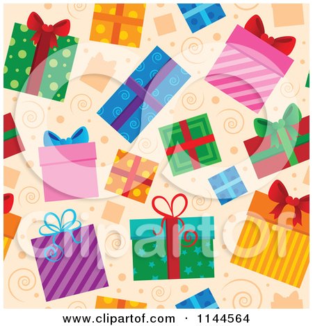 Cartoon of a Seamless Christmas Gift Box Background Pattern 1 - Royalty Free Vector Clipart by visekart