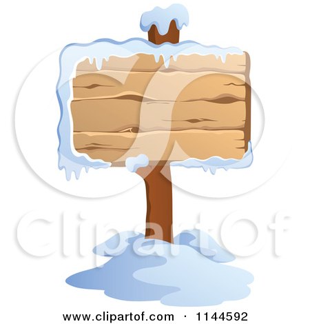 Cartoon of a Wooden Winter Sign Post with Snow - Royalty Free Vector Clipart by visekart