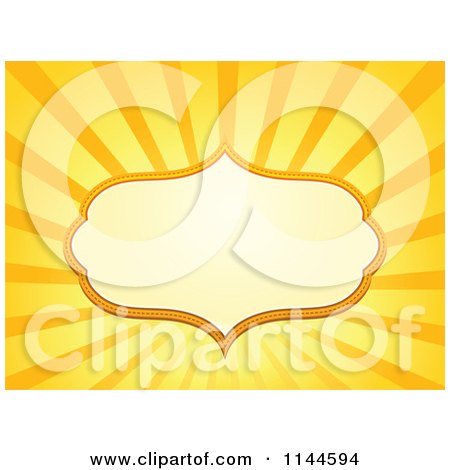 Cartoon of a Vintage Frame over Orange and Yellow Rays - Royalty Free Vector Clipart by visekart