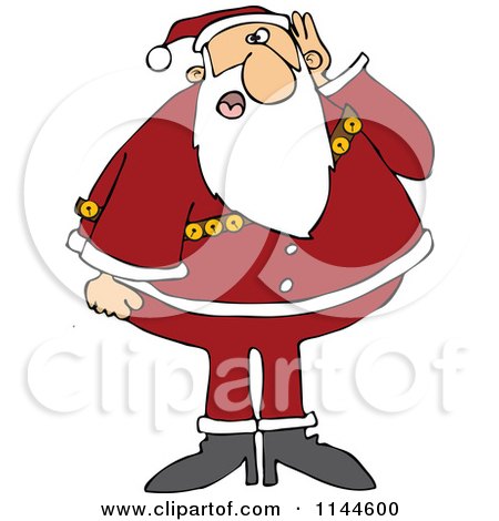Cartoon of Santa Covering His Ear and Asking Someone to Repeat - Royalty Free Vector Clipart by djart