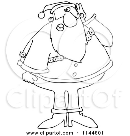 Cartoon of a Black and White Santa Covering His Ear and Asking Someone to Repeat - Royalty Free Vector Clipart by djart