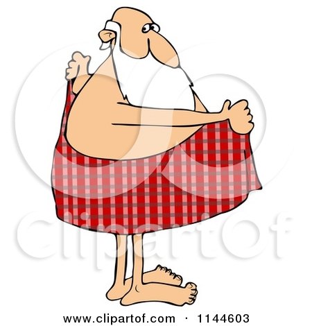 Cartoon of Santa Drying off with a Red Plaid Towel - Royalty Free Clipart by djart