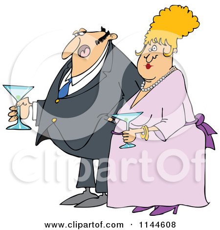 Cartoon of a Dressed up Man and Woman Holding Martinis - Royalty Free Vector Clipart by djart