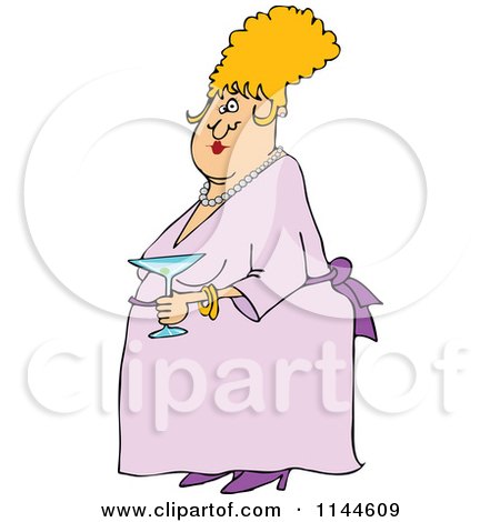 Cartoon of a Dressed up woman Holding a Martini - Royalty Free Vector Clipart by djart