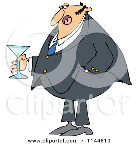 Cartoon of a Dressed up Man Holding a Martini - Royalty Free Vector Clipart by djart