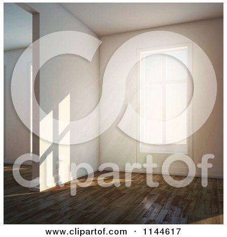 Clipart of Daylight Shining in Through Windows of an Empty 3d Room with Wood Floors 3 - Royalty Free CGI Illustration by Mopic