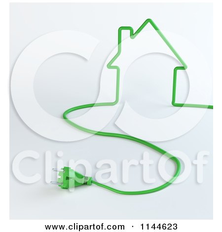 Clipart of a 3d Green Plug Cable Forming a House - Royalty Free CGI Illustration by Mopic